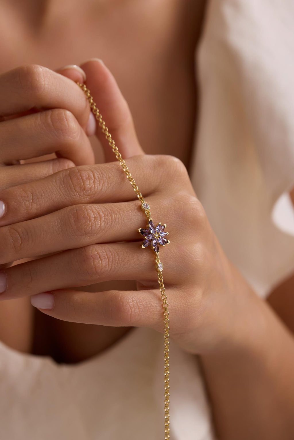 Lotus Flower Bracelet | 925 Sterling Silver 14K Gold Plated | Adjustable Zircon Jewelry