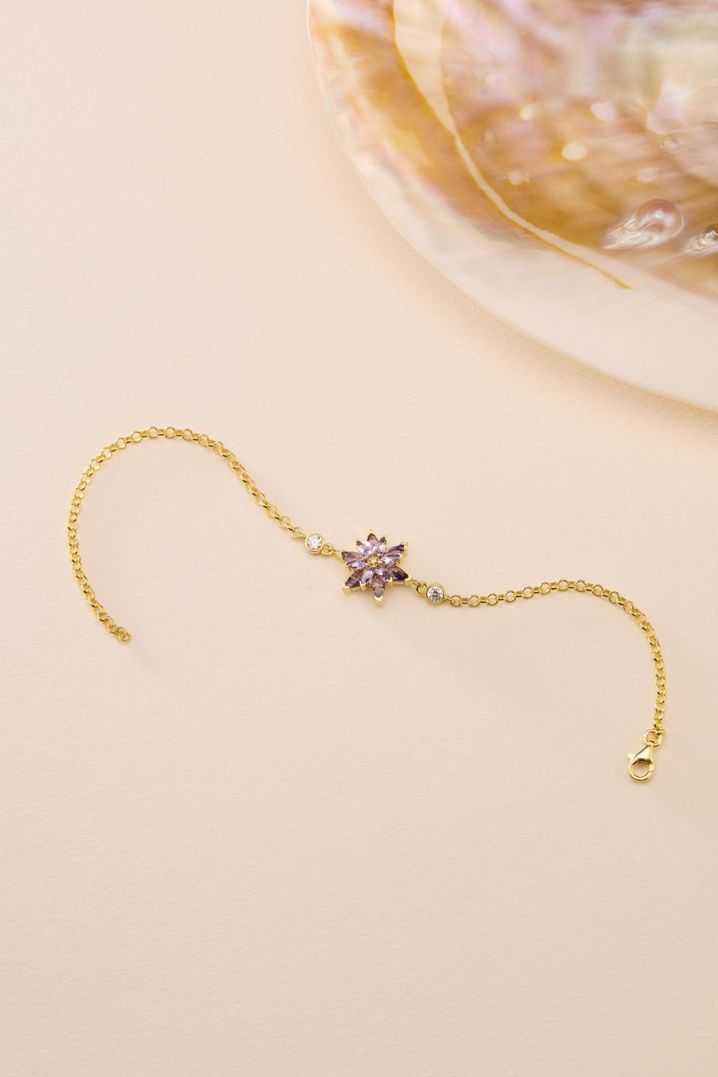 Lotus Flower Bracelet | 925 Sterling Silver 14K Gold Plated | Adjustable Zircon Jewelry