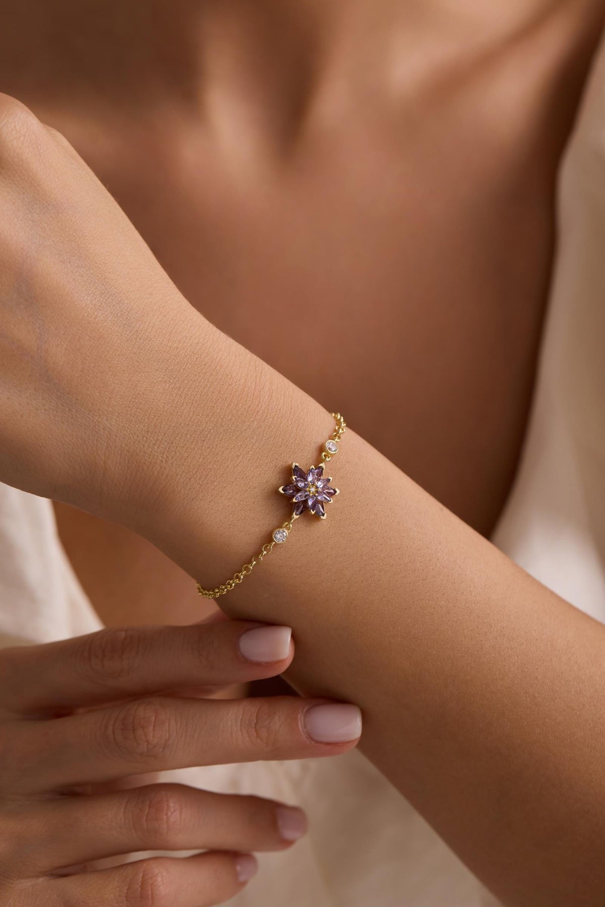 Lotus Flower Bracelet | 925 Sterling Silver 14K Gold Plated | Adjustable Zircon Jewelry