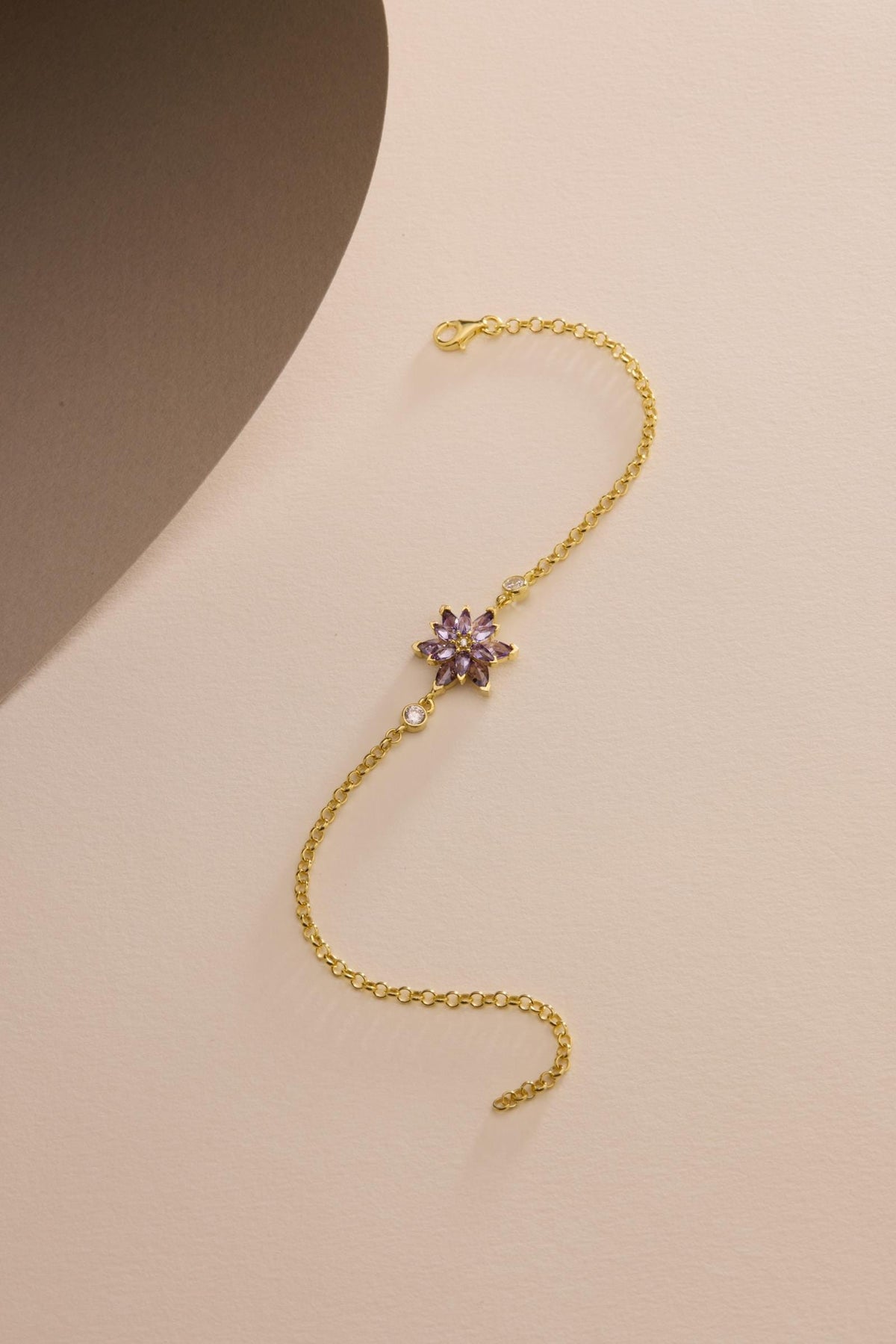 Lotus Flower Bracelet | 925 Sterling Silver 14K Gold Plated | Adjustable Zircon Jewelry