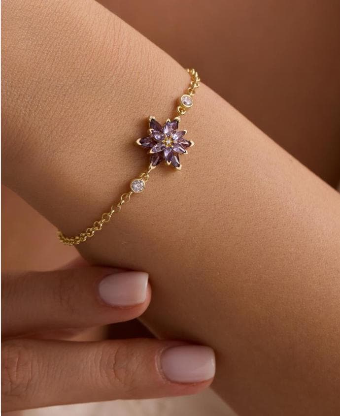 Lotus Flower Bracelet | 925 Sterling Silver 14K Gold Plated | Adjustable Zircon Jewelry