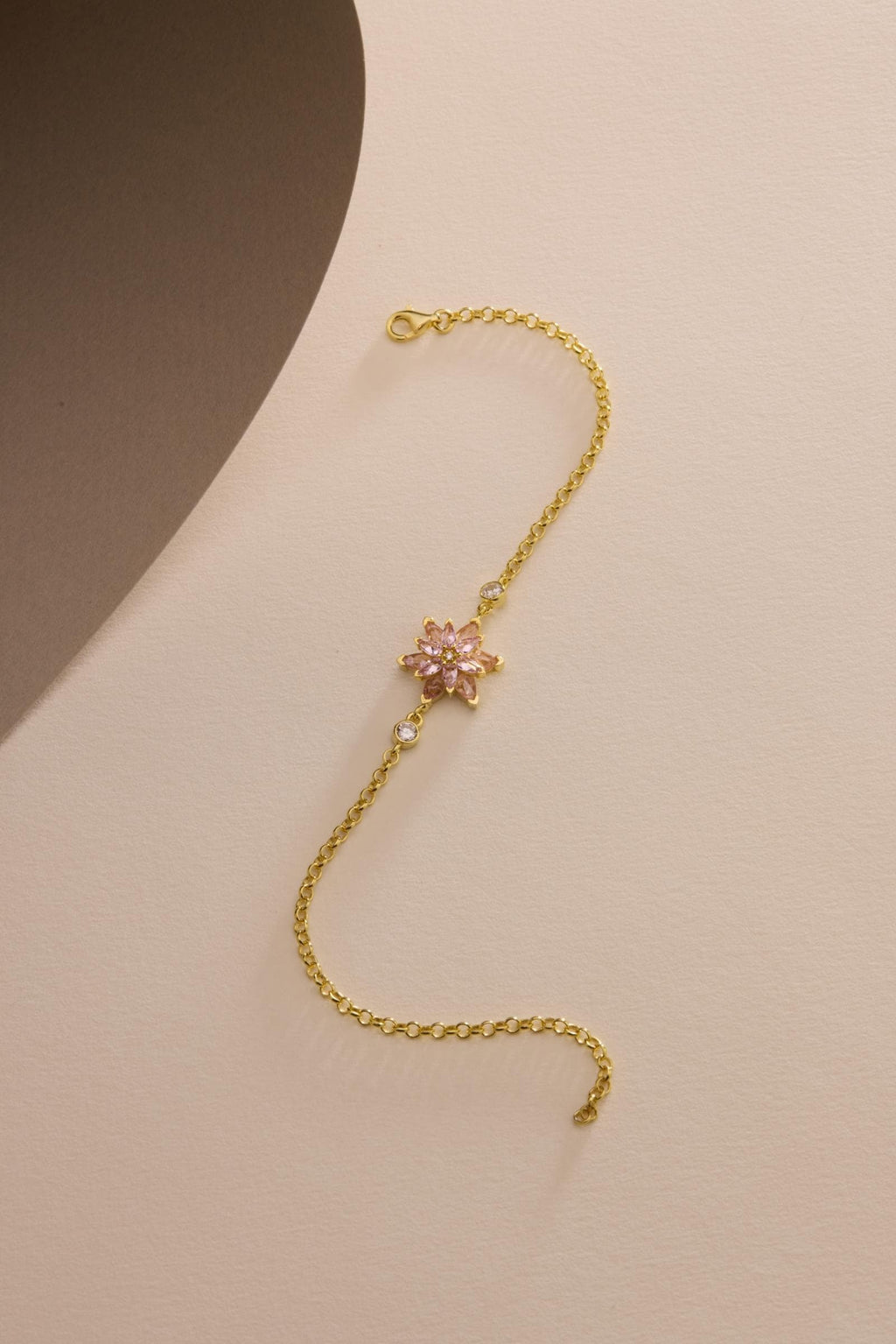 Lotus Flower Bracelet | 925 Sterling Silver 14K Gold Plated | Adjustable Pink Zircon