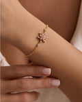 Lotus Flower Bracelet | 925 Sterling Silver 14K Gold Plated | Adjustable Pink Zircon