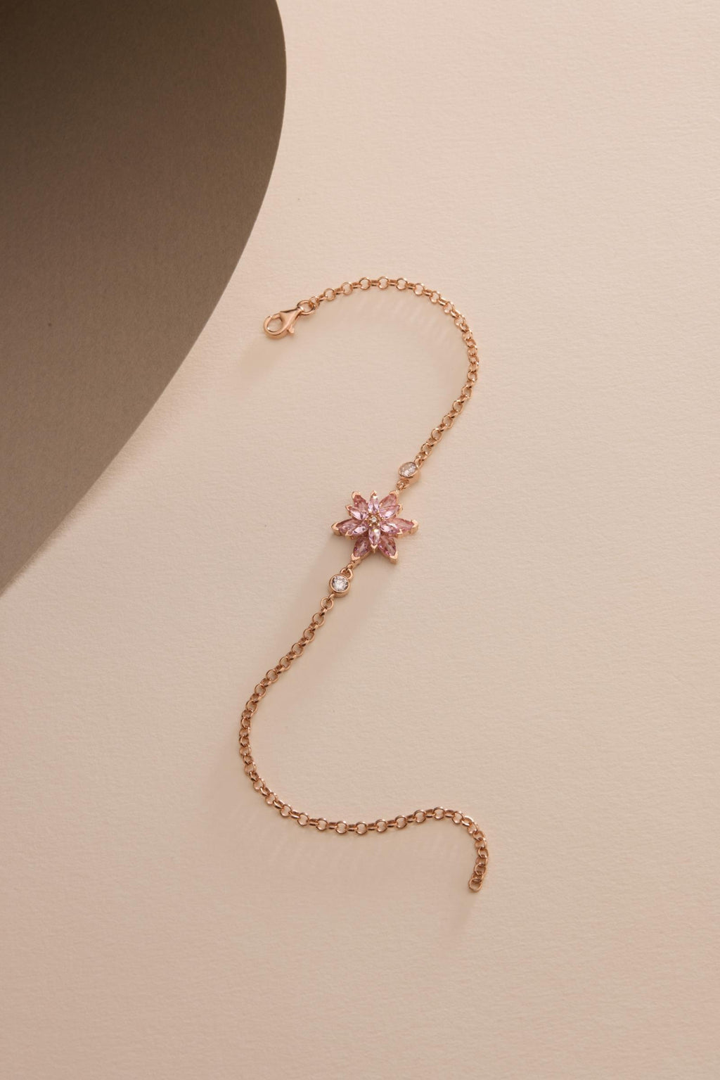 Lotus Flower Bracelet | 925 Sterling Silver 14K Rose Gold Plated | Pink Zircon