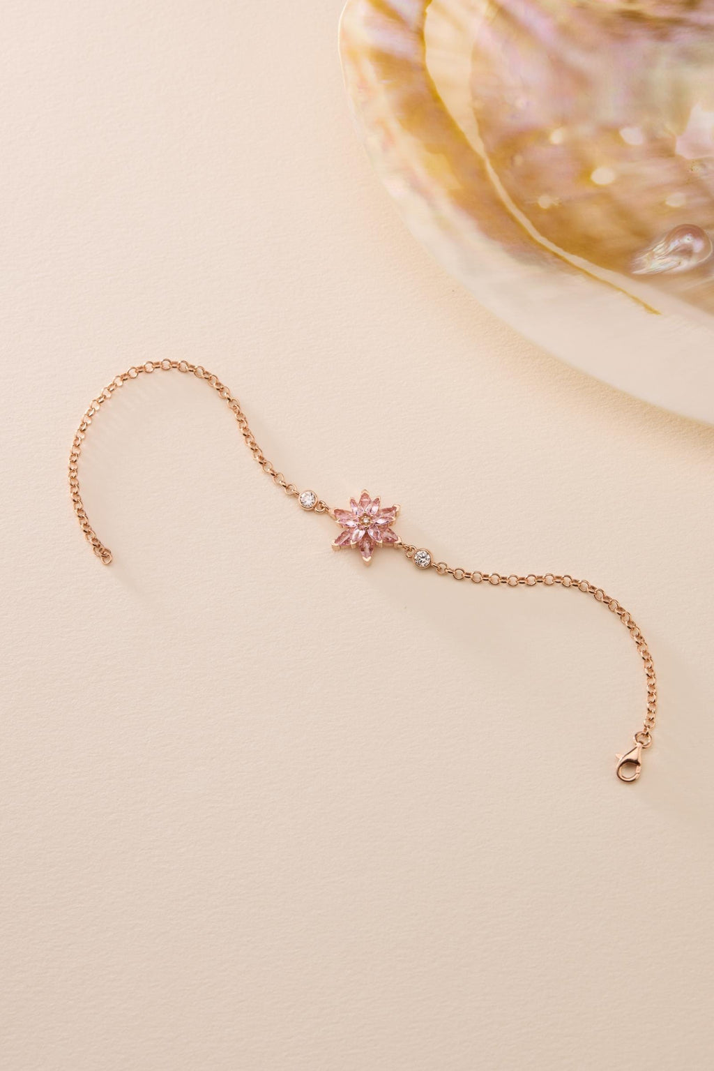 Lotus Flower Bracelet | 925 Sterling Silver 14K Rose Gold Plated | Pink Zircon