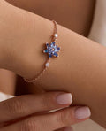Lotus Flower Bracelet | 925 Sterling Silver 14K Rose Gold Plated | Aquamarine Stone