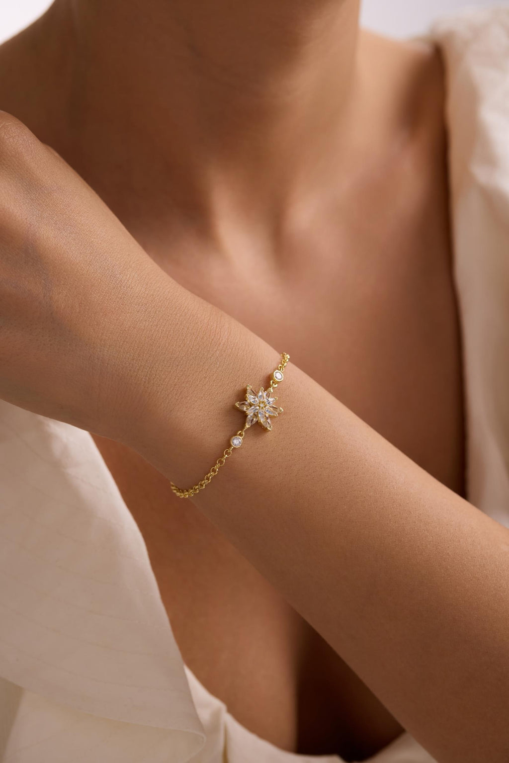 Lotus Flower Bracelet | 925 Sterling Silver 14K Gold Plated | White Zircon