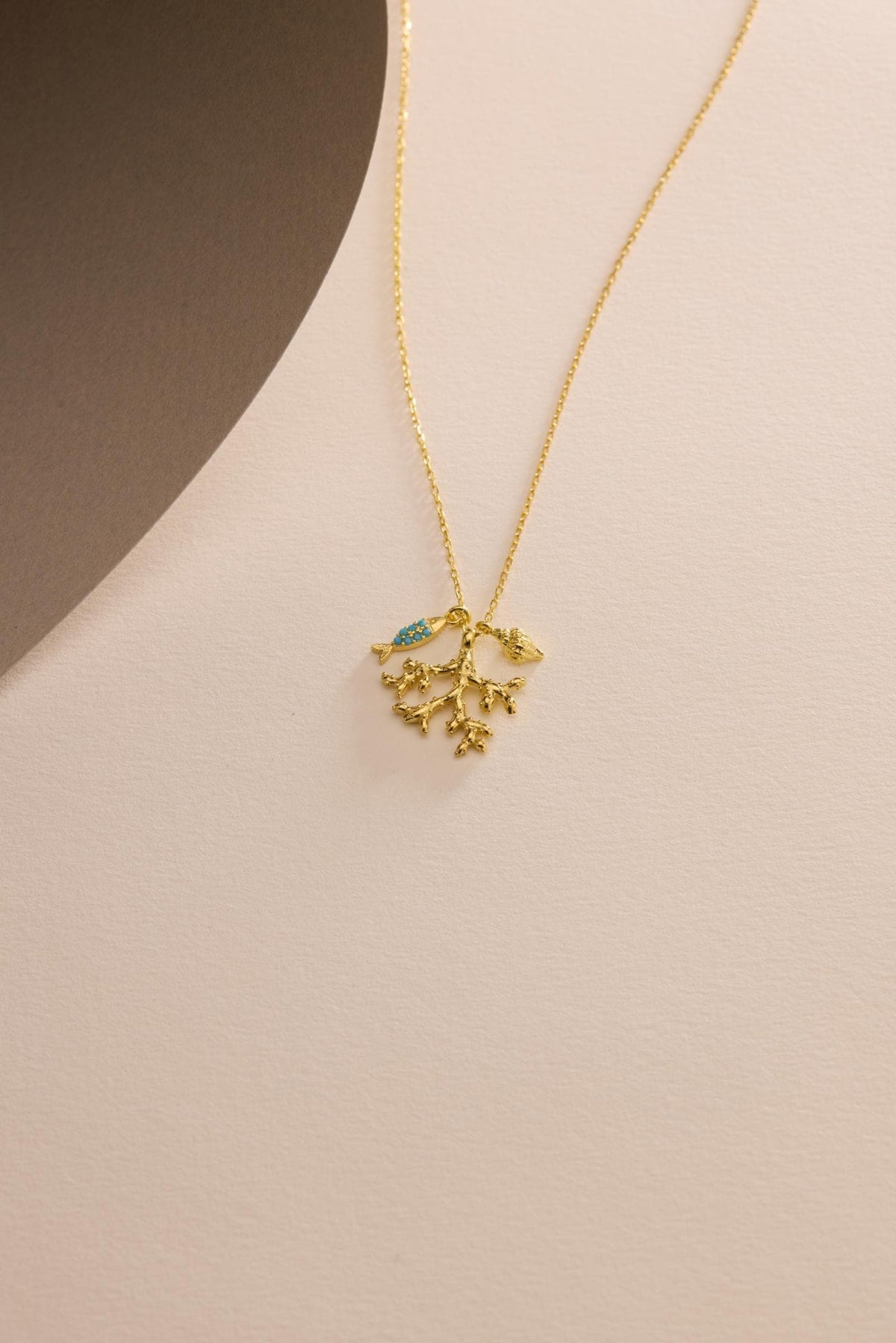Turquoise Coral Necklace, 925 Sterling Silver Jewelry, Gold Plated Ocean Pendant