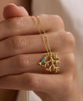 Turquoise Coral Necklace, 925 Sterling Silver Jewelry, Gold Plated Ocean Pendant
