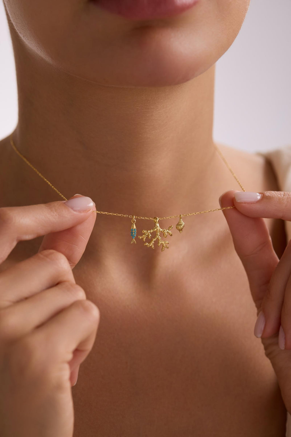 Turquoise Coral Necklace, 925 Sterling Silver Jewelry, Gold Plated Ocean Pendant