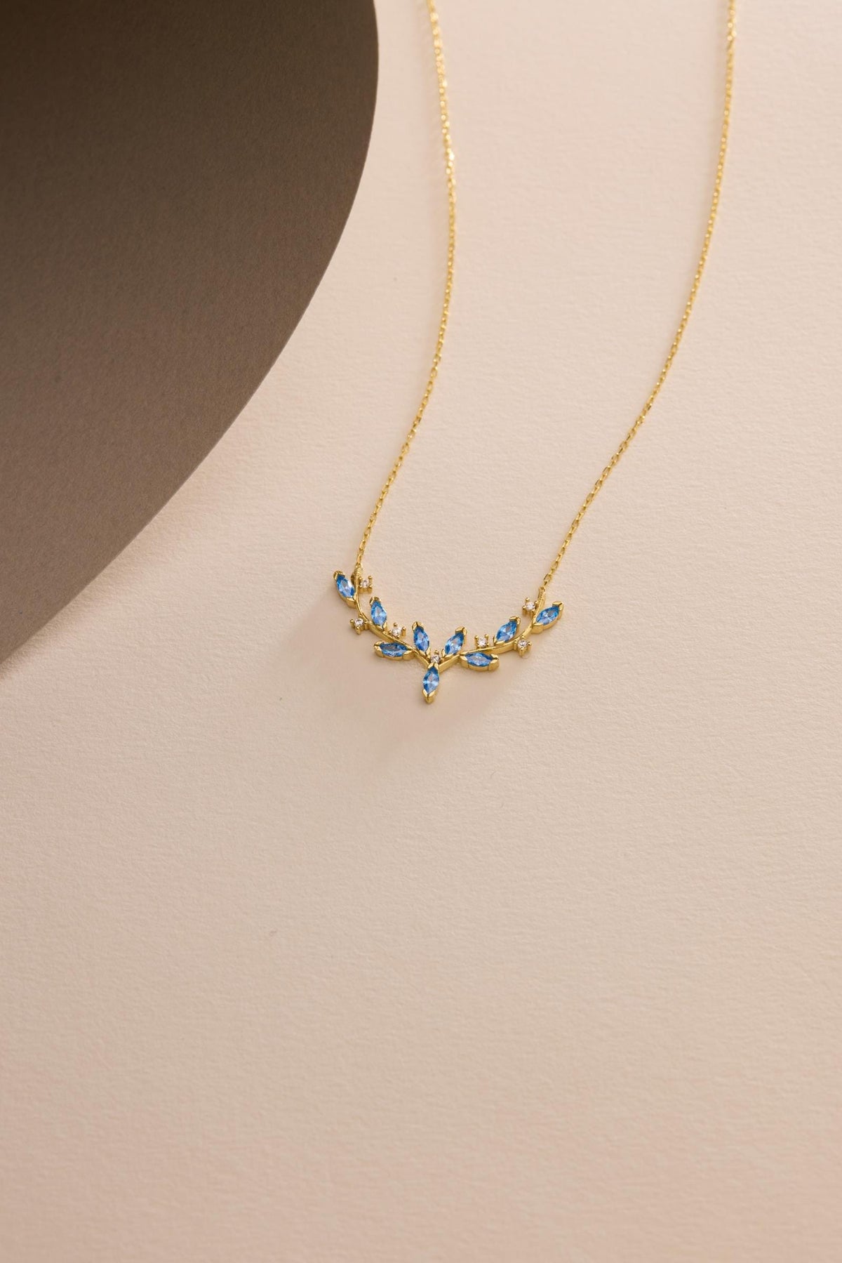 Aquamarine Ivy Necklace, 925 Sterling Silver Jewelry, Gold Plated Vine Pendant