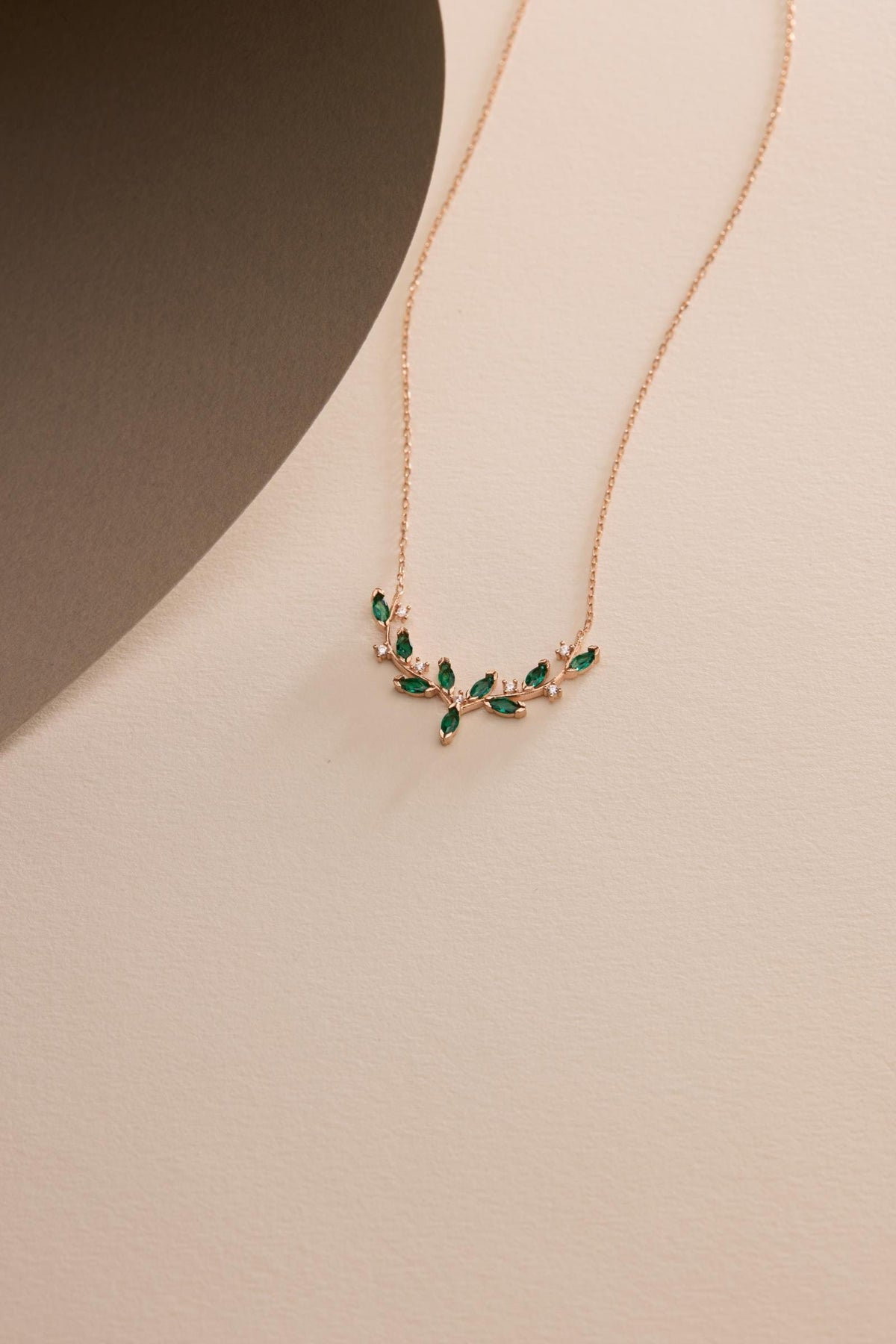 Green Ivy Necklace, 925 Sterling Silver, Rose Gold Plated Vine Pendant