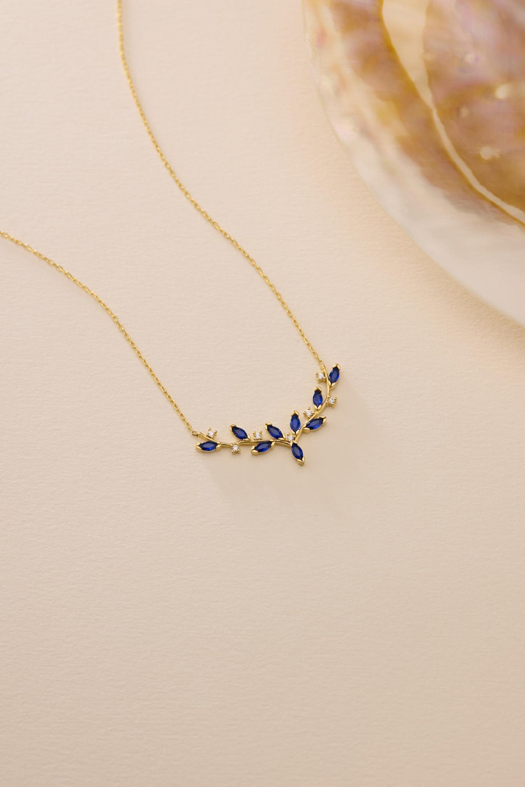 Blue Ivy Necklace, Gold Plated Sterling Silver Marquise Vine Pendant