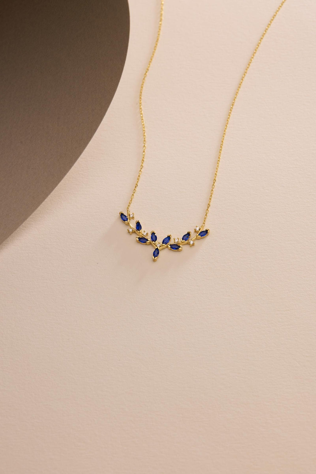 Blue Ivy Necklace, Gold Plated Sterling Silver Marquise Vine Pendant