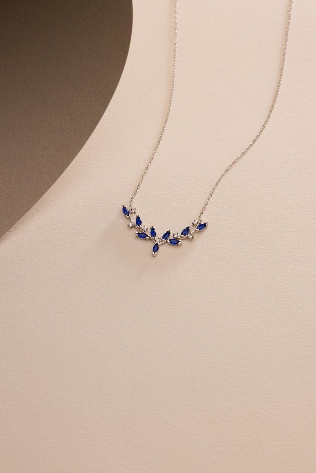 Blue Ivy Necklace, Rhodium Sterling Silver Marquise Vine Pendant Jewelry