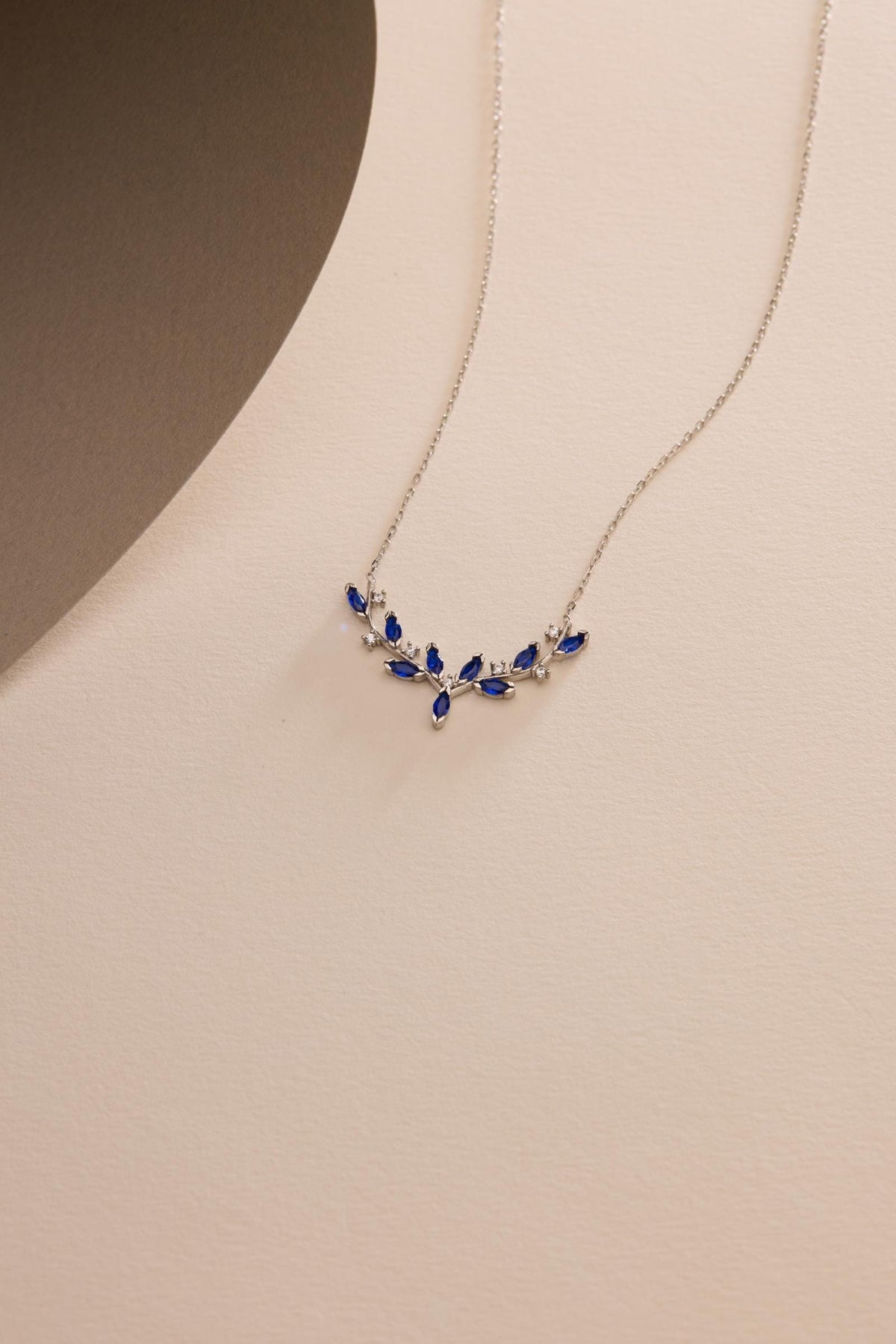 Blue Ivy Necklace, Rhodium Sterling Silver Marquise Vine Pendant Jewelry