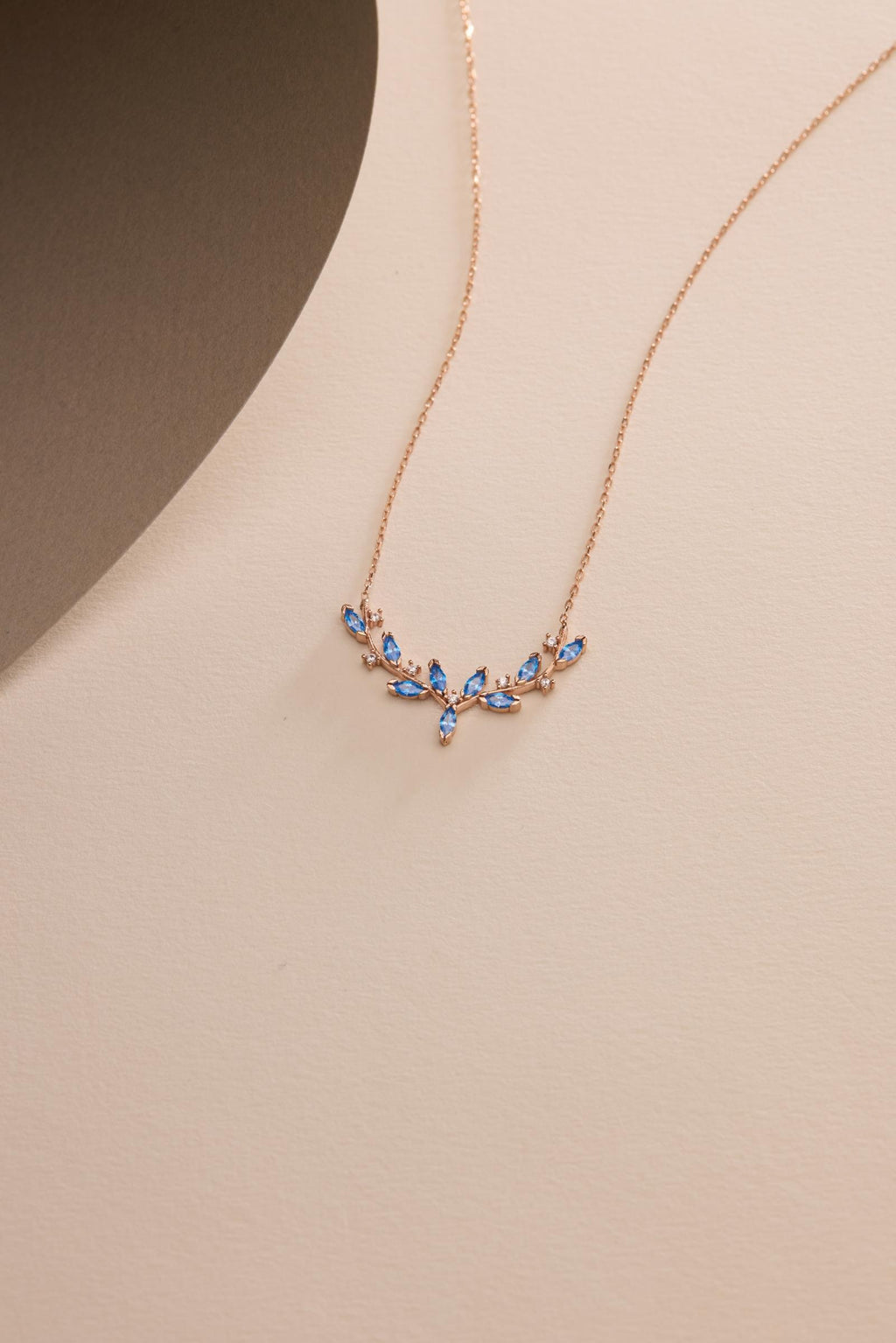 Rose Gold Aquamarine Ivy Necklace, Sterling Silver Marquise Vine Pendant