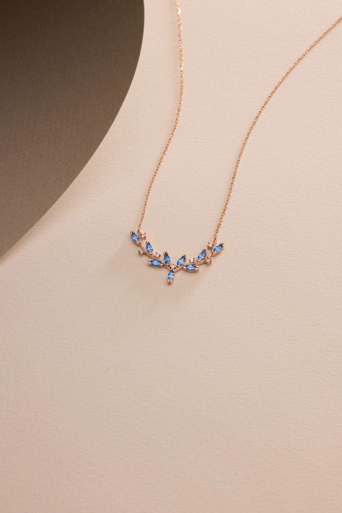 Rose Gold Aquamarine Ivy Necklace, Sterling Silver Marquise Vine Pendant
