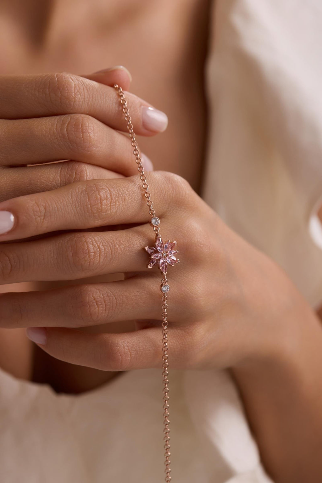 Lotus Flower Bracelet | 925 Sterling Silver Rose Gold | Pink Zircon Floral | Gift for Her