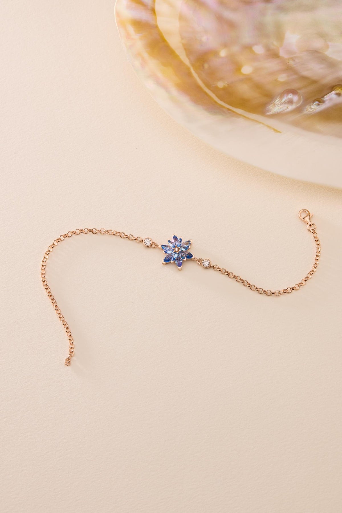 Lotus Flower Bracelet | 925 Sterling Silver Rose Gold | Aquamarine Zircon Floral | Gift for Her