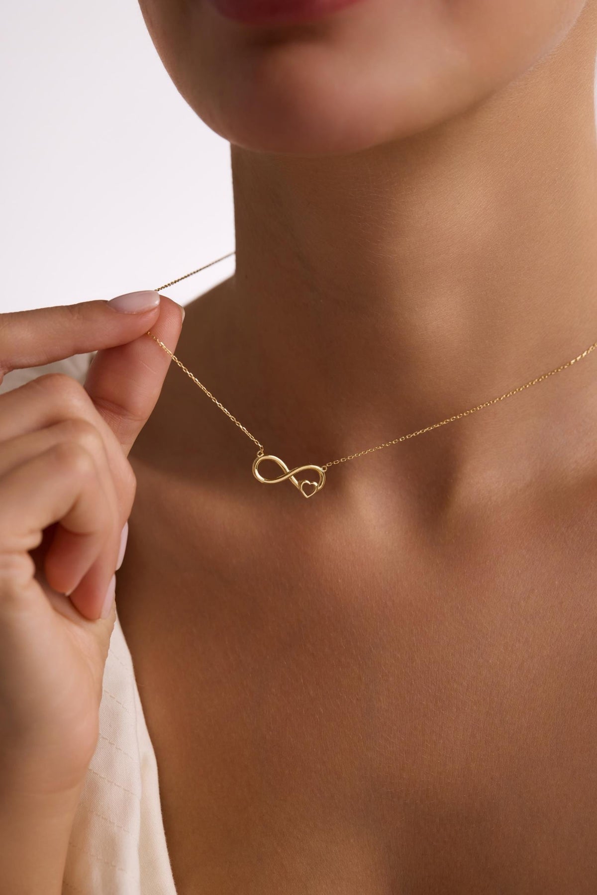 Infinity Heart Necklace, Gold Plated Sterling Silver Love Pendant for Women