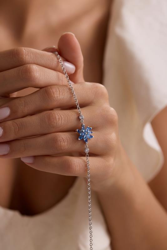 Lotus Flower Bracelet | 925 Sterling Silver Rhodium | Aquamarine Zircon Floral | Gift for Her