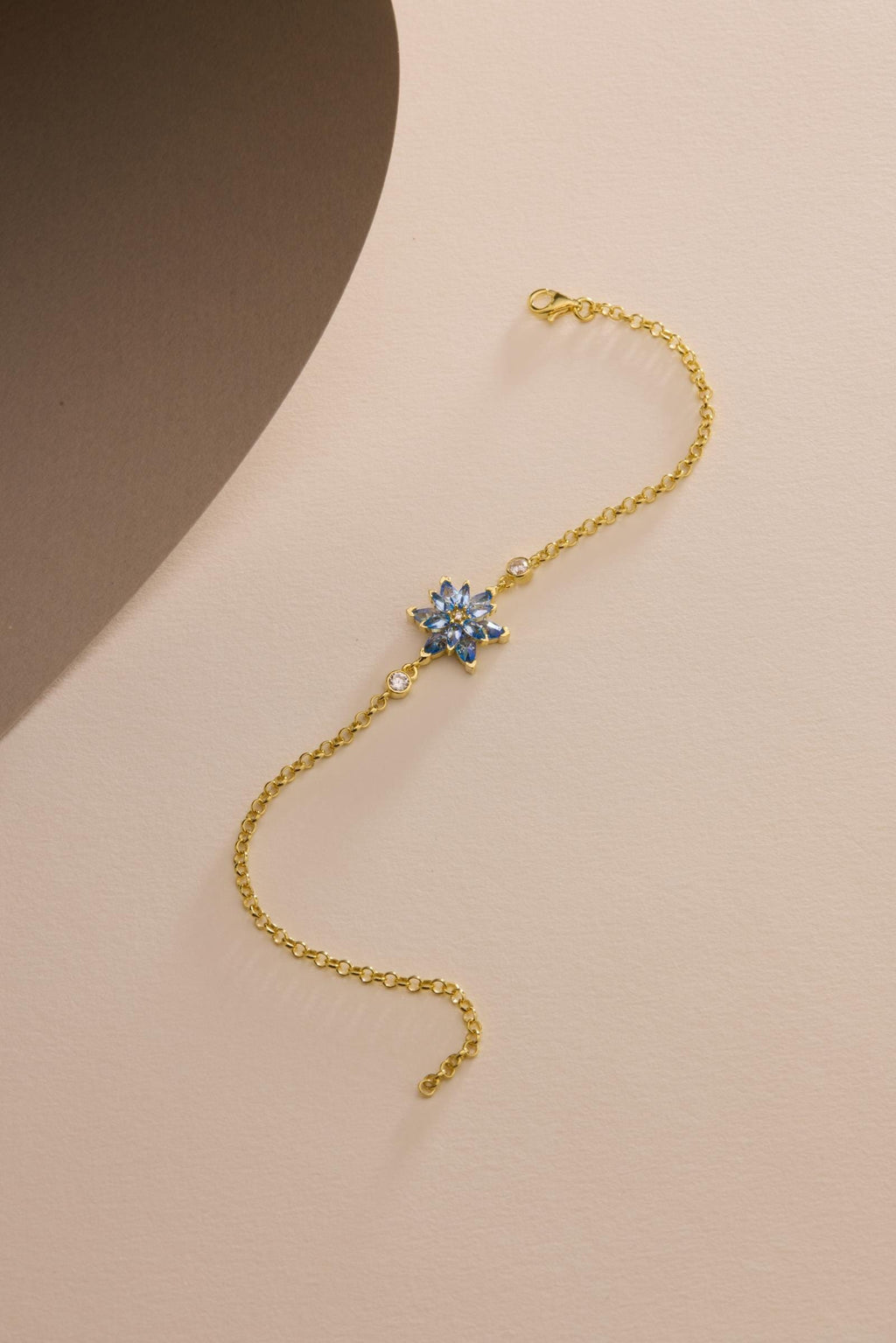 Lotus Flower Bracelet | 925 Sterling Silver 14K Gold Plated | Aquamarine Zircon Floral | Gift