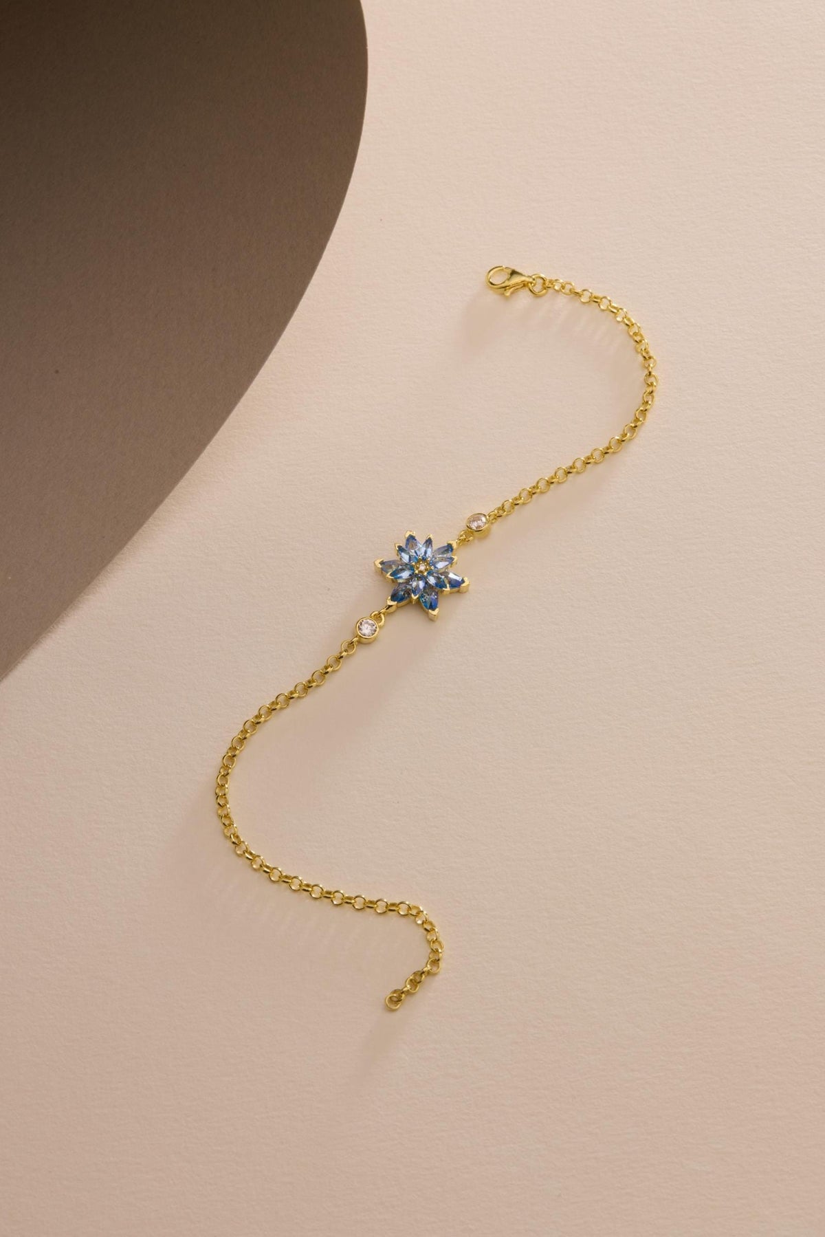 Lotus Flower Bracelet | 925 Sterling Silver 14K Gold Plated | Aquamarine Zircon Floral | Gift