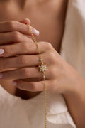Lotus Flower Bracelet | 925 Sterling Silver 14K Gold Plated | White Zircon Floral | Gift