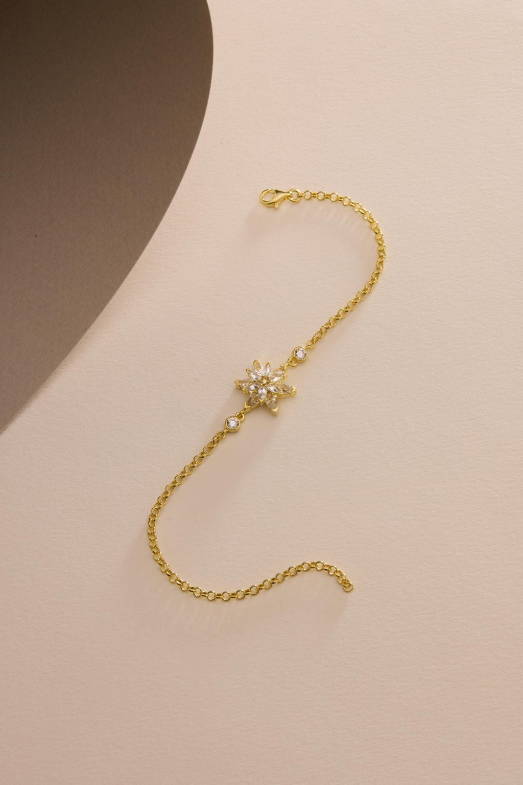 Lotus Flower Bracelet | 925 Sterling Silver 14K Gold Plated | White Zircon Floral | Gift
