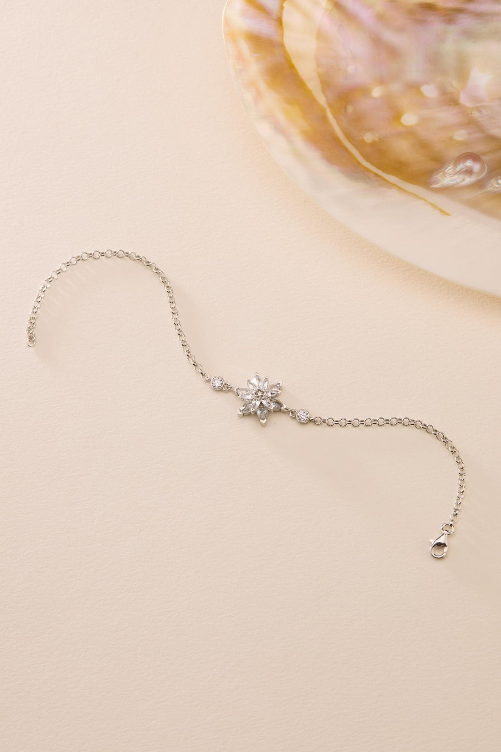 Lotus Flower Bracelet | 925 Sterling Silver Rhodium | White Zircon Floral | Gift
