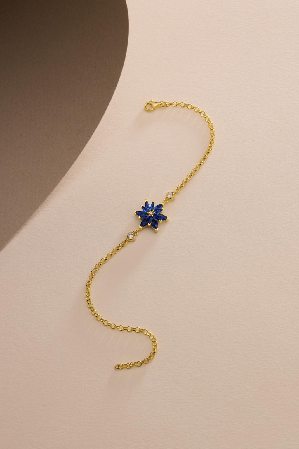 Lotus Flower Bracelet | 925 Sterling Silver 14K Gold Plated | Blue Zircon Floral | Gift