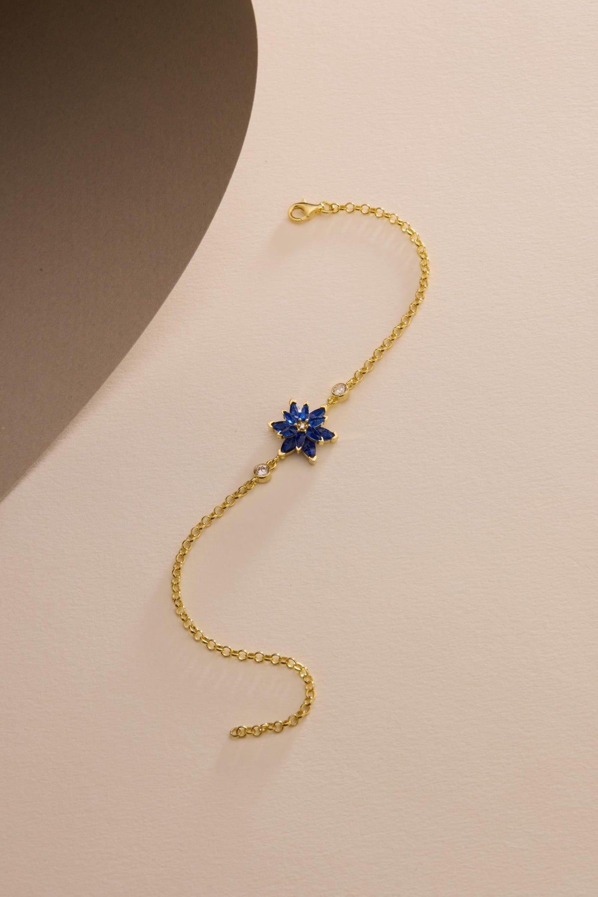 Lotus Flower Bracelet | 925 Sterling Silver 14K Gold Plated | Blue Zircon Floral | Gift