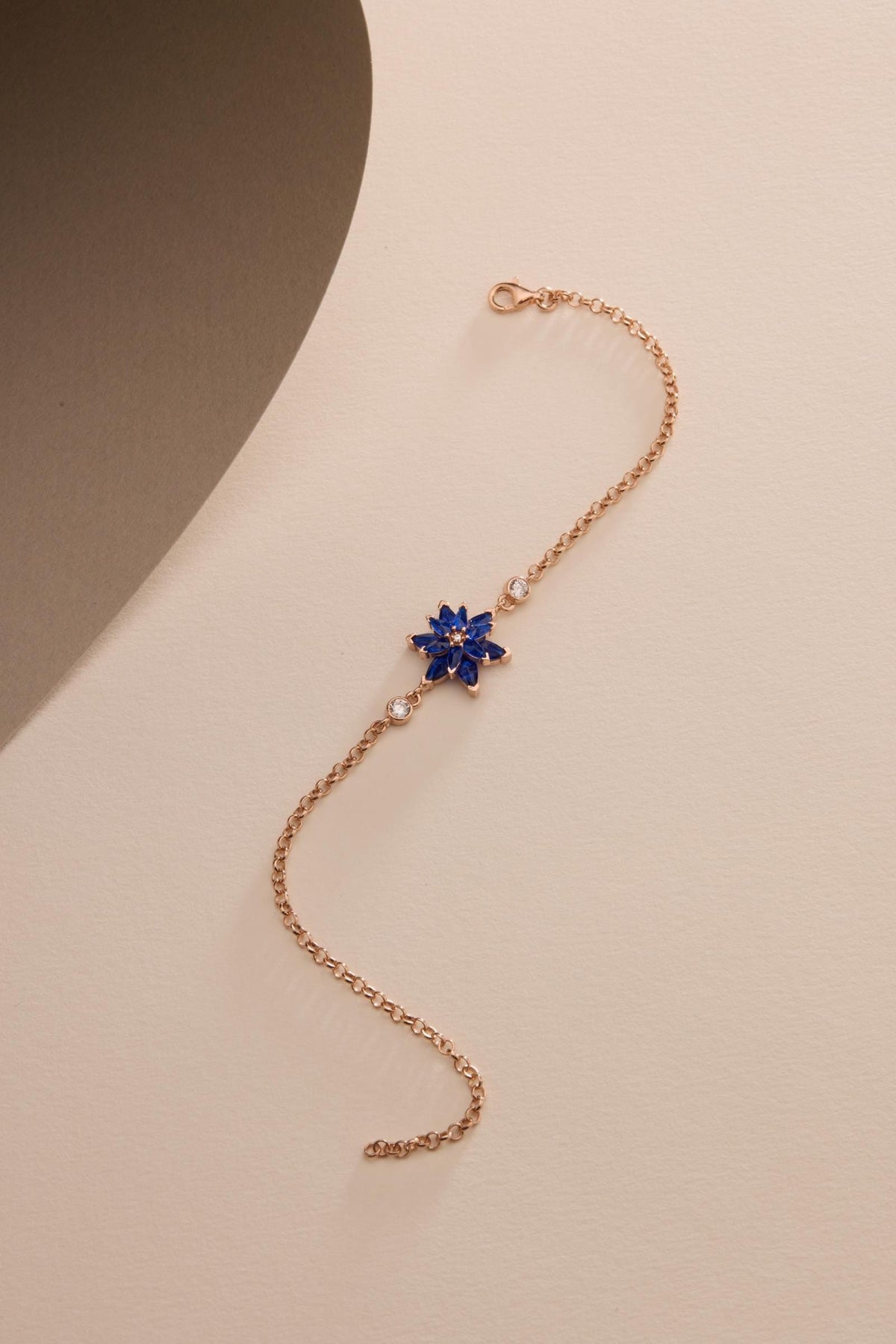 Lotus Flower Bracelet | 925 Sterling Silver Rose Gold | Blue Zircon Floral | Gift