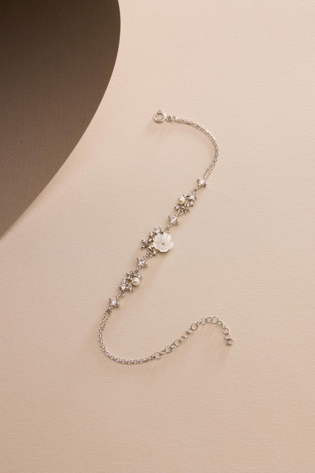 Magnolia Flower Bracelet | 925 Sterling Silver Rhodium | Pearl Butterfly Floral | Gift