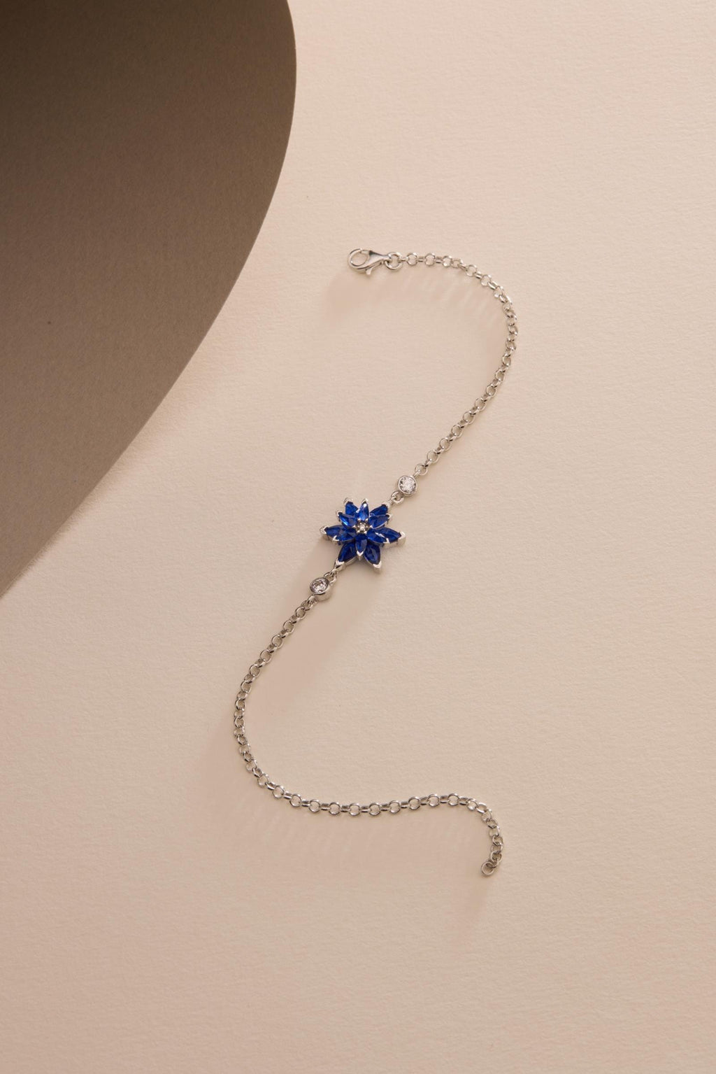 Lotus Flower Bracelet | 925 Sterling Silver Rhodium | Blue Zircon Floral | Gift