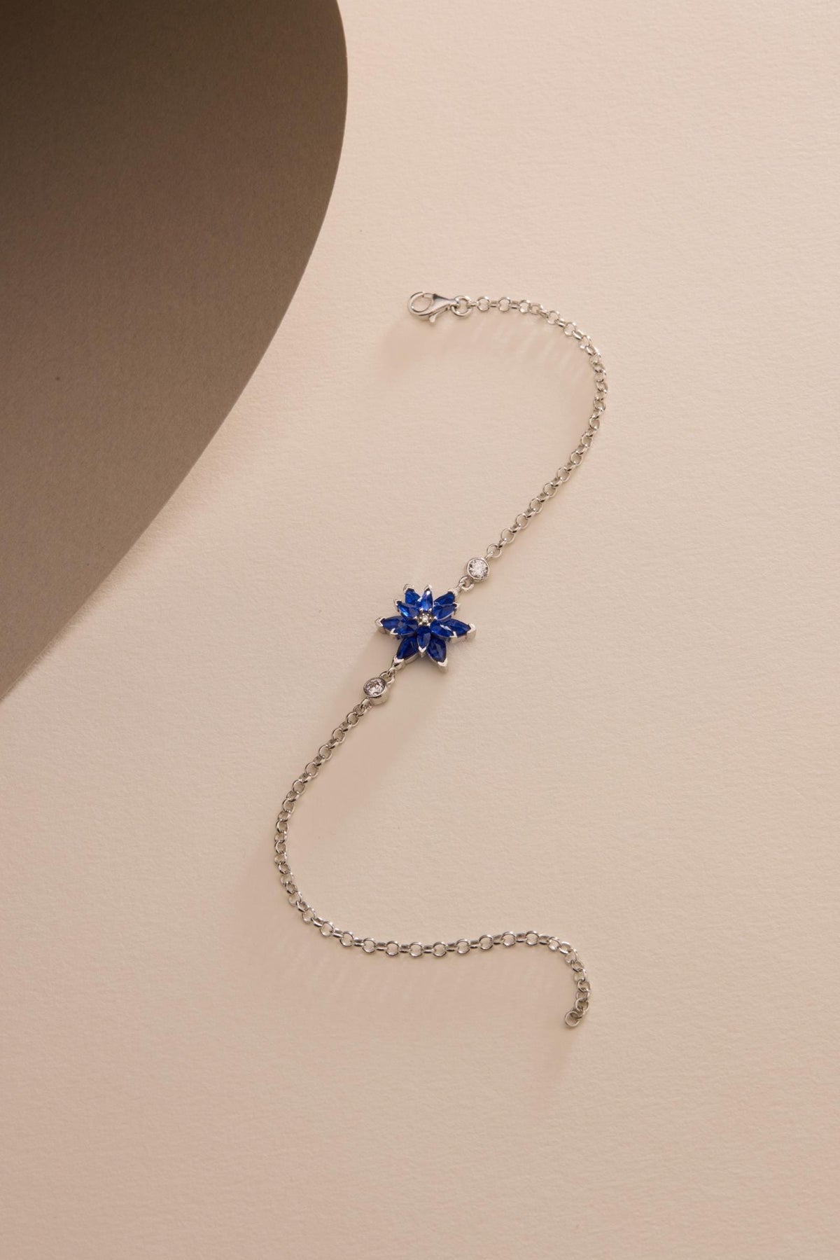 Lotus Flower Bracelet | 925 Sterling Silver Rhodium | Blue Zircon Floral | Gift