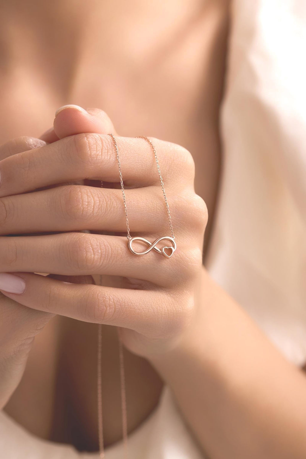Infinity Heart Necklace, Rose Gold Sterling Silver Love Pendant for Women