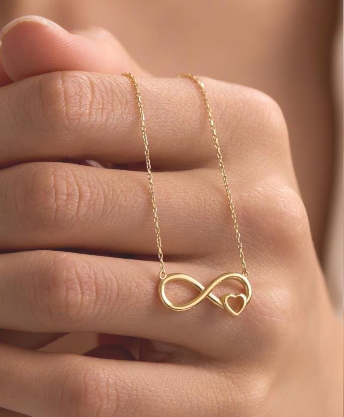 Infinity Heart Necklace, Gold Plated Sterling Silver Love Pendant for Women