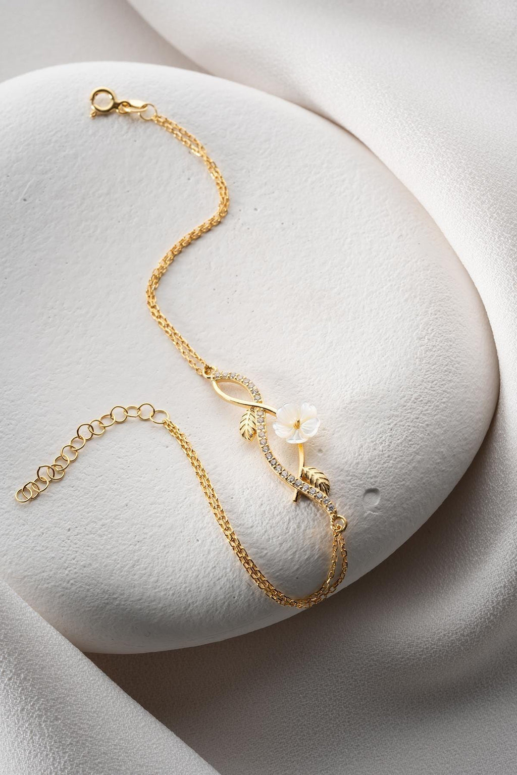 Magnolia Flower Bracelet | 925 Sterling Silver Gold Plated Zircon Dainty Jewelry