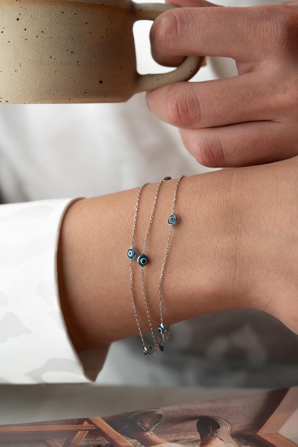 Triple Chain Evil Eye Bracelet | 925 Sterling Silver Layered Jewelry
