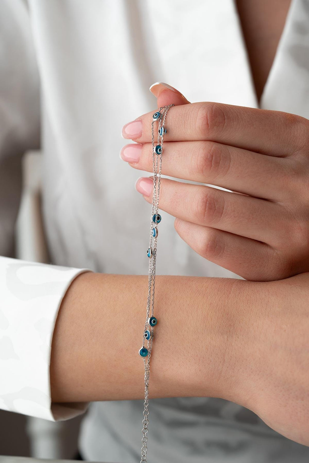 Triple Chain Evil Eye Bracelet | 925 Sterling Silver Layered Jewelry