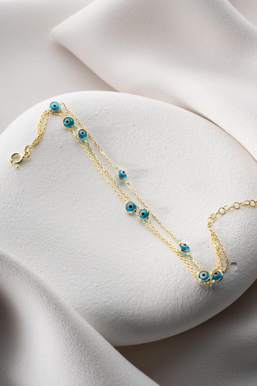 Gold Triple Chain Evil Eye Bracelet | 925 Sterling Silver Layered Jewelry