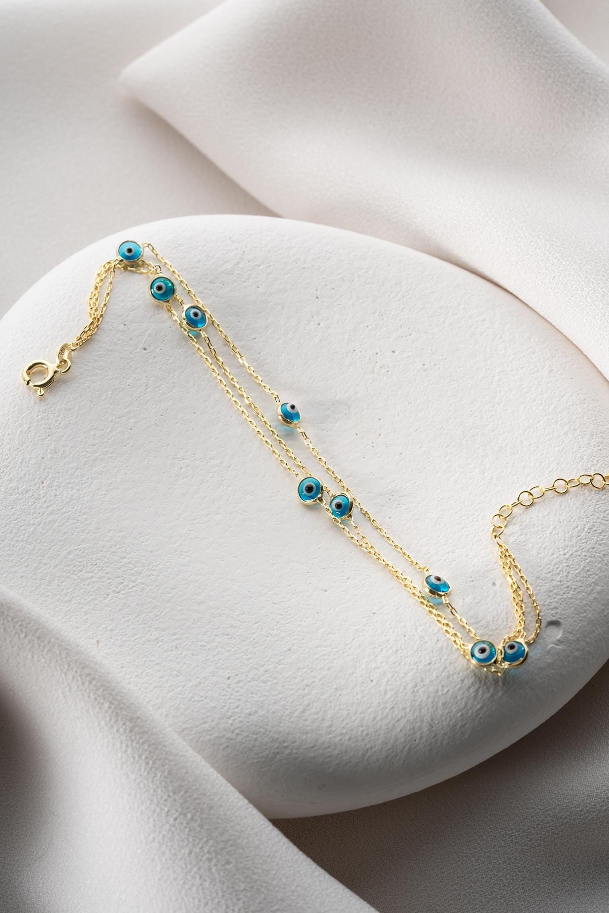 Gold Triple Chain Evil Eye Bracelet | 925 Sterling Silver Layered Jewelry