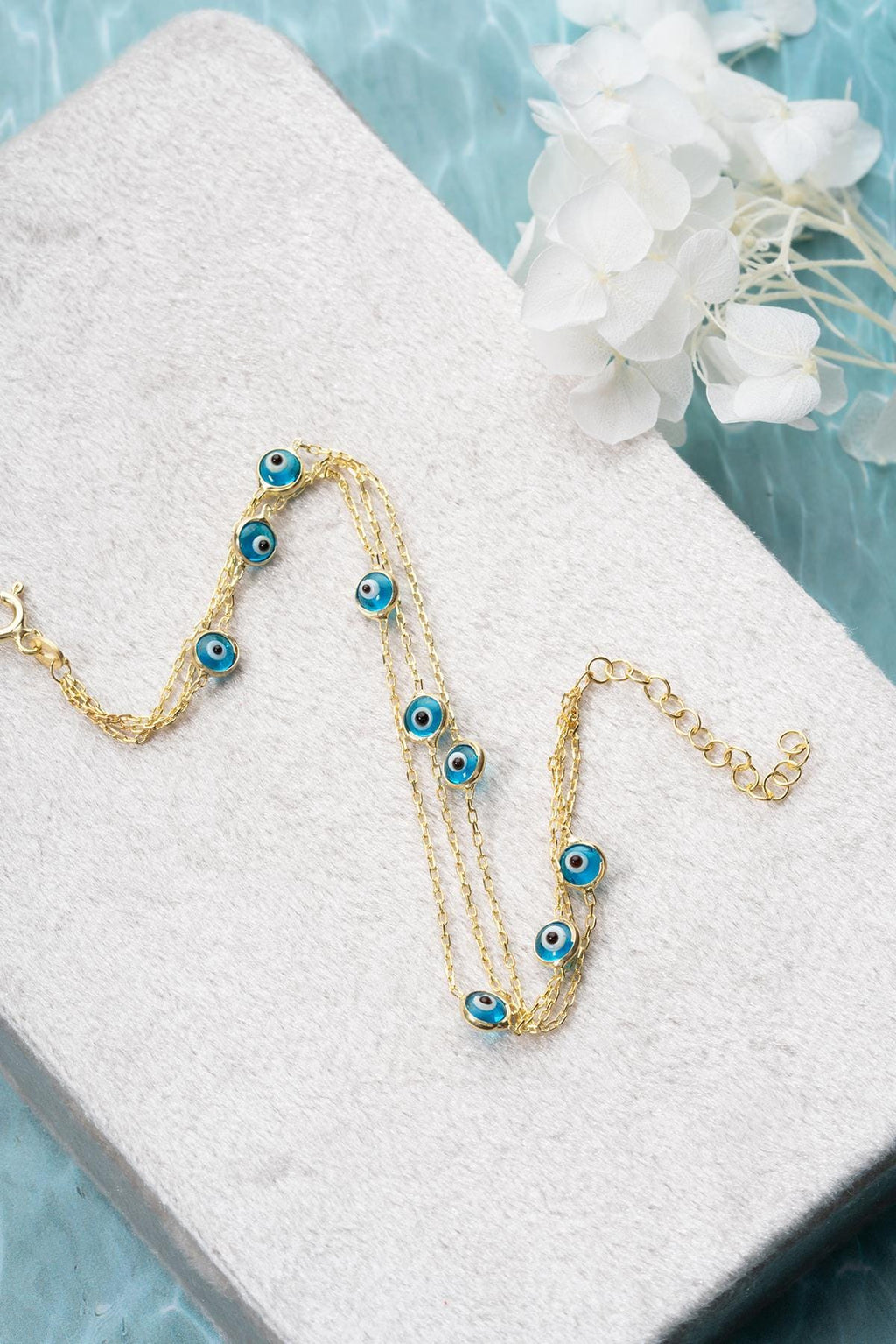 Gold Triple Chain Evil Eye Bracelet | 925 Sterling Silver Layered Jewelry