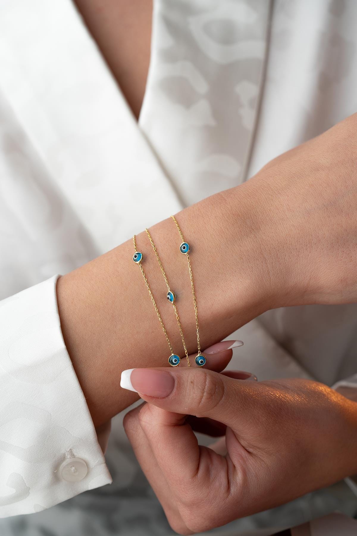 Gold Triple Chain Evil Eye Bracelet | 925 Sterling Silver Layered Jewelry