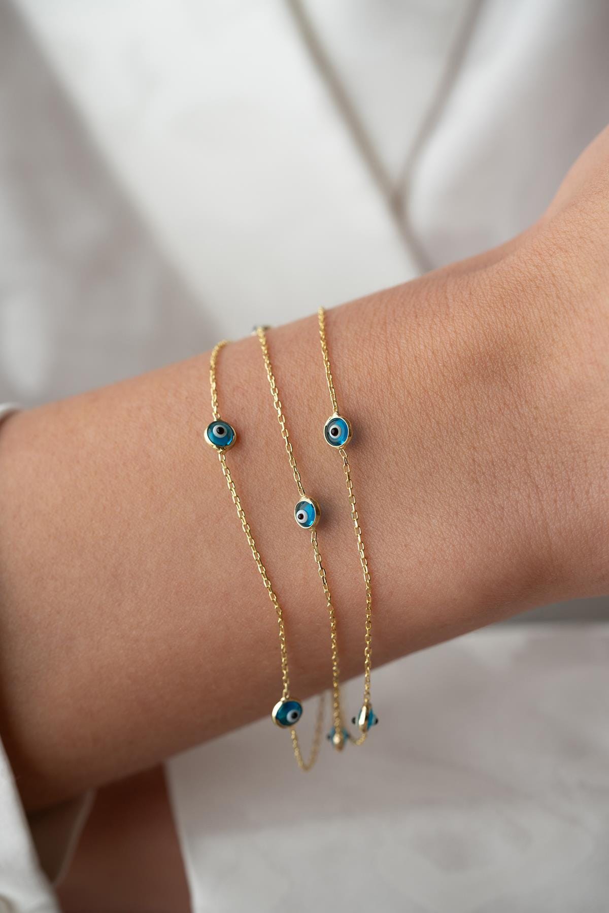 Gold Triple Chain Evil Eye Bracelet | 925 Sterling Silver Layered Jewelry