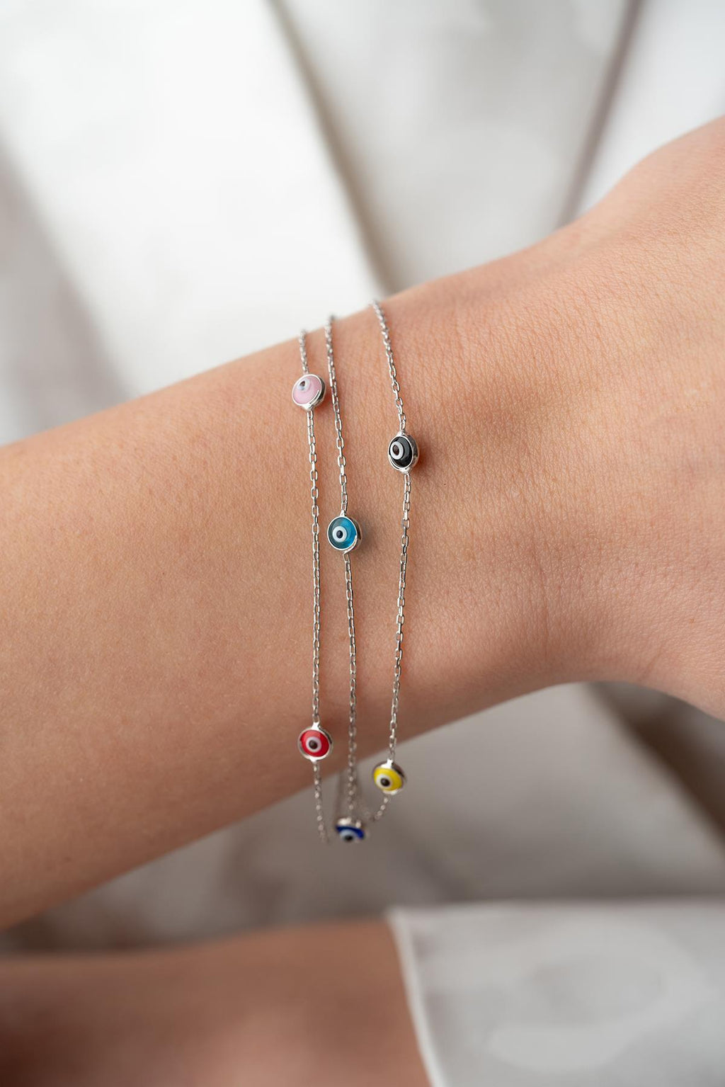 Triple Chain Evil Eye Bracelet | 925 Sterling Silver Colorful Layered Jewelry