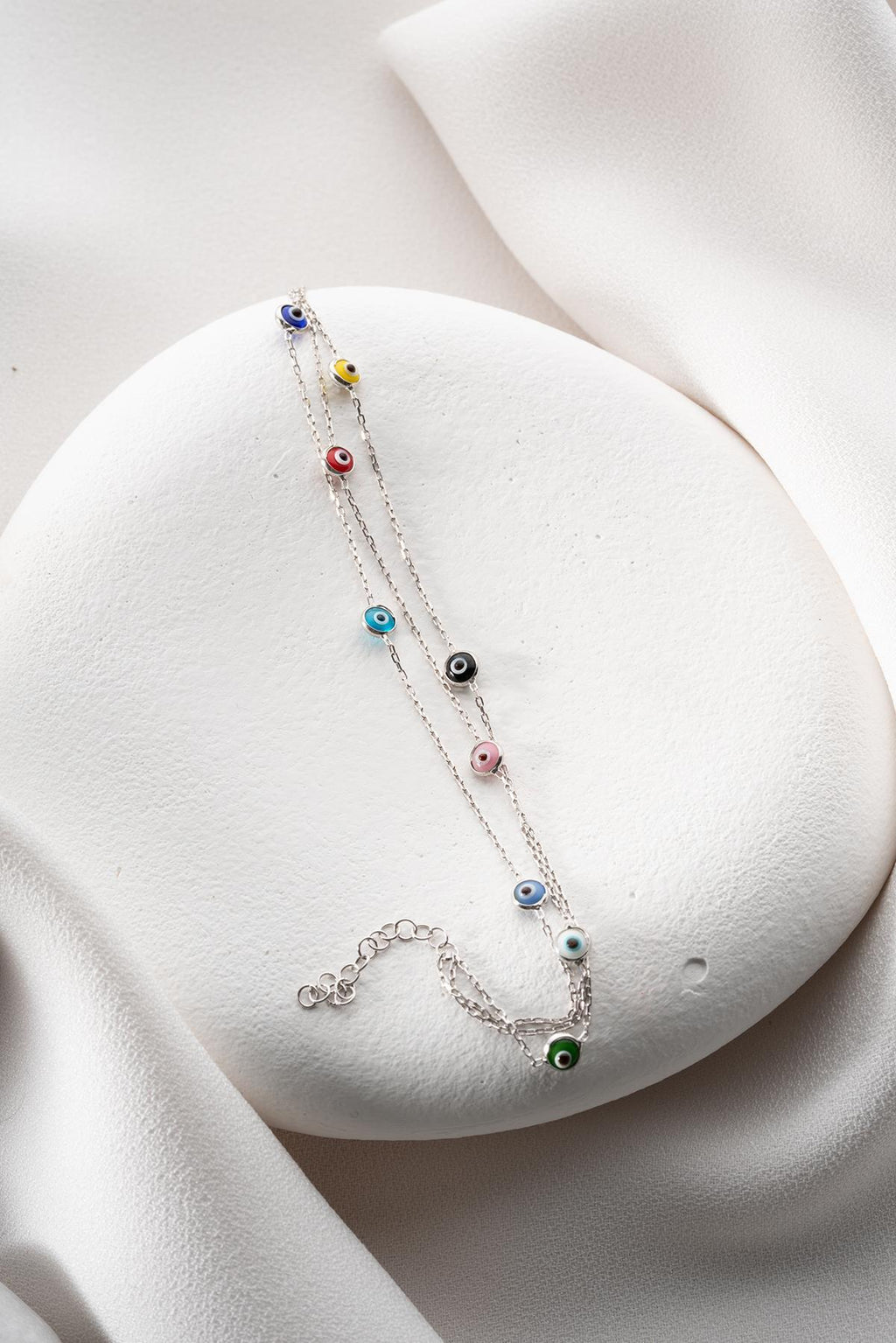 Triple Chain Evil Eye Bracelet | 925 Sterling Silver Colorful Layered Jewelry