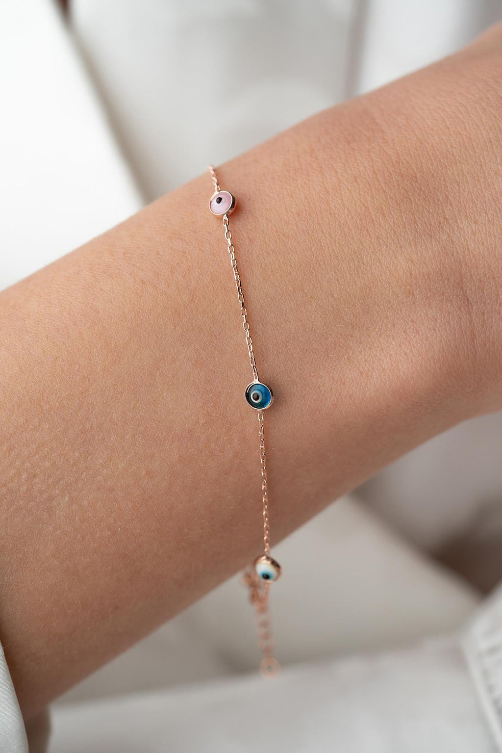 Rose Gold Evil Eye Bracelet | 925 Sterling Silver Colorful Dainty Jewelry